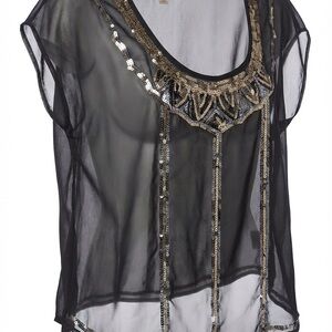Decree Black Sheer Top with Gold Sequin Accents